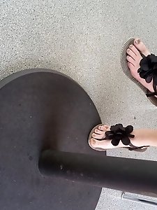 Various scenarios featuring my girlfriends feet adorned with sandals