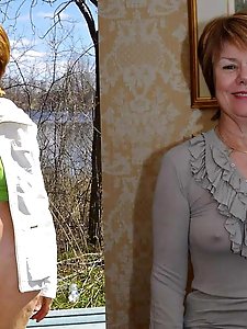 Older dame revealing her titties